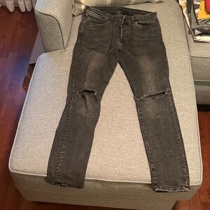 H&M Men's Charcoal Ripped Skinny Jeans